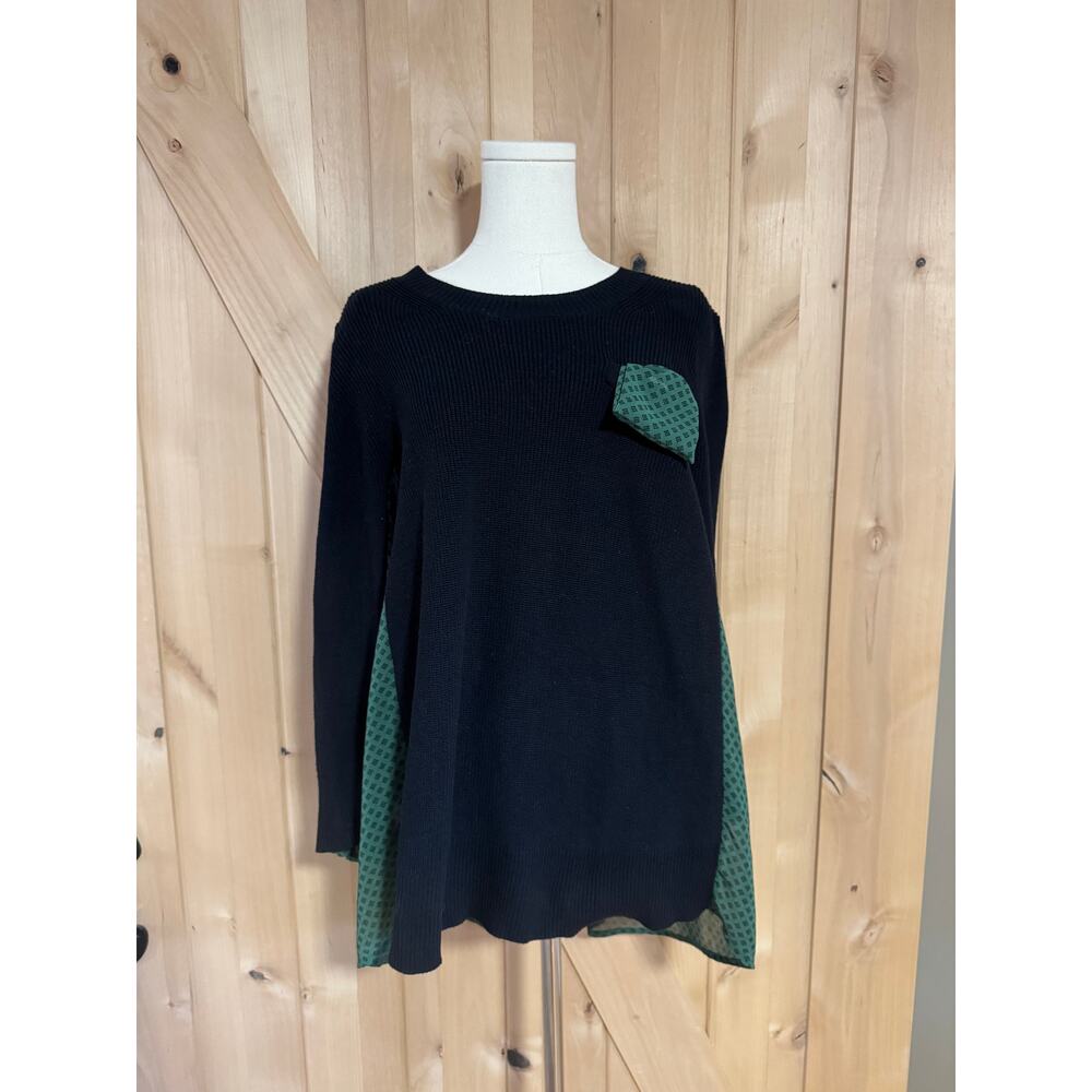 Cabi | Get Together Sweater, Black with Sheer Green Pattern Back | Size M